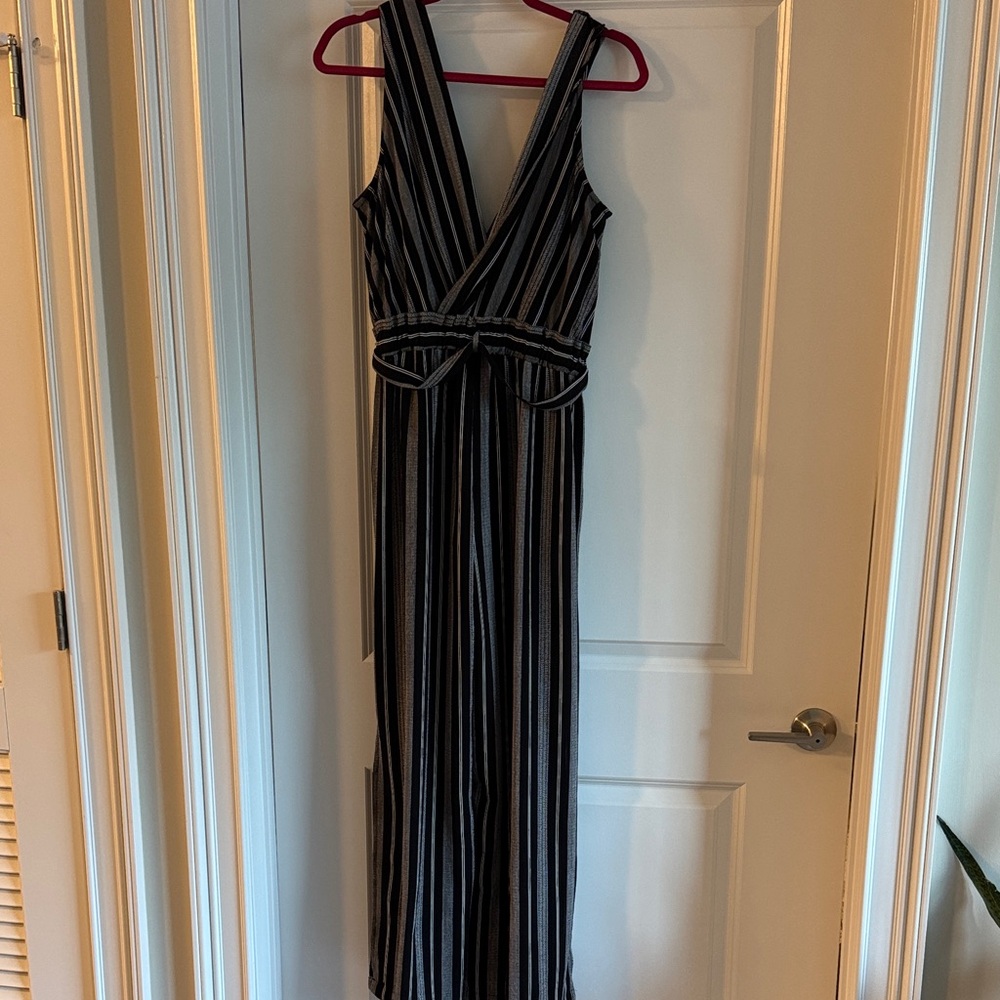 Monteau Black and White Striped Jumpsuit